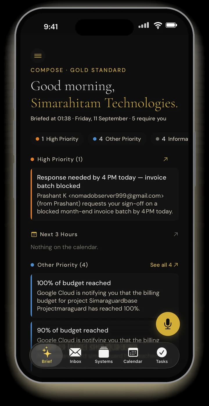 The Executive Brief on iPhone: what needs you today, ranked by priority
